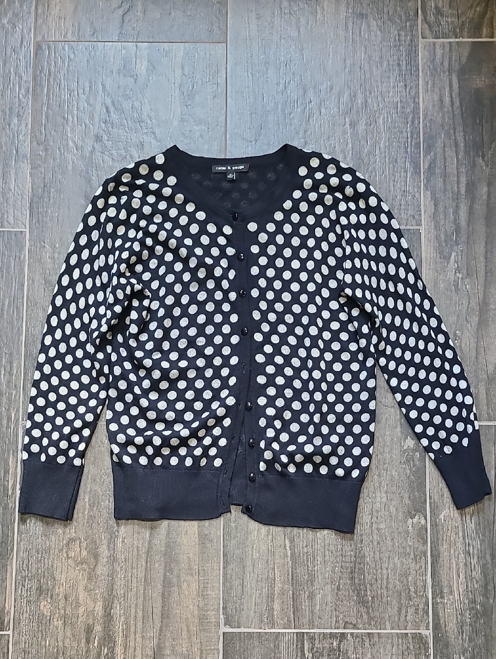 Cable & Gauge Black Cardigan with Cream Polka Dots